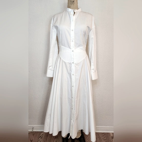 NWT Alexander McQueen White Corset Midi Shirt Dress - Picture 10 of 16